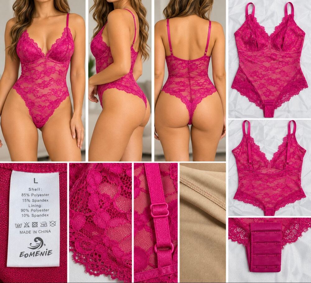 FeelinGirl Pink Lace Shapewear Bodysuit Large Tummy Control Thong NWOT